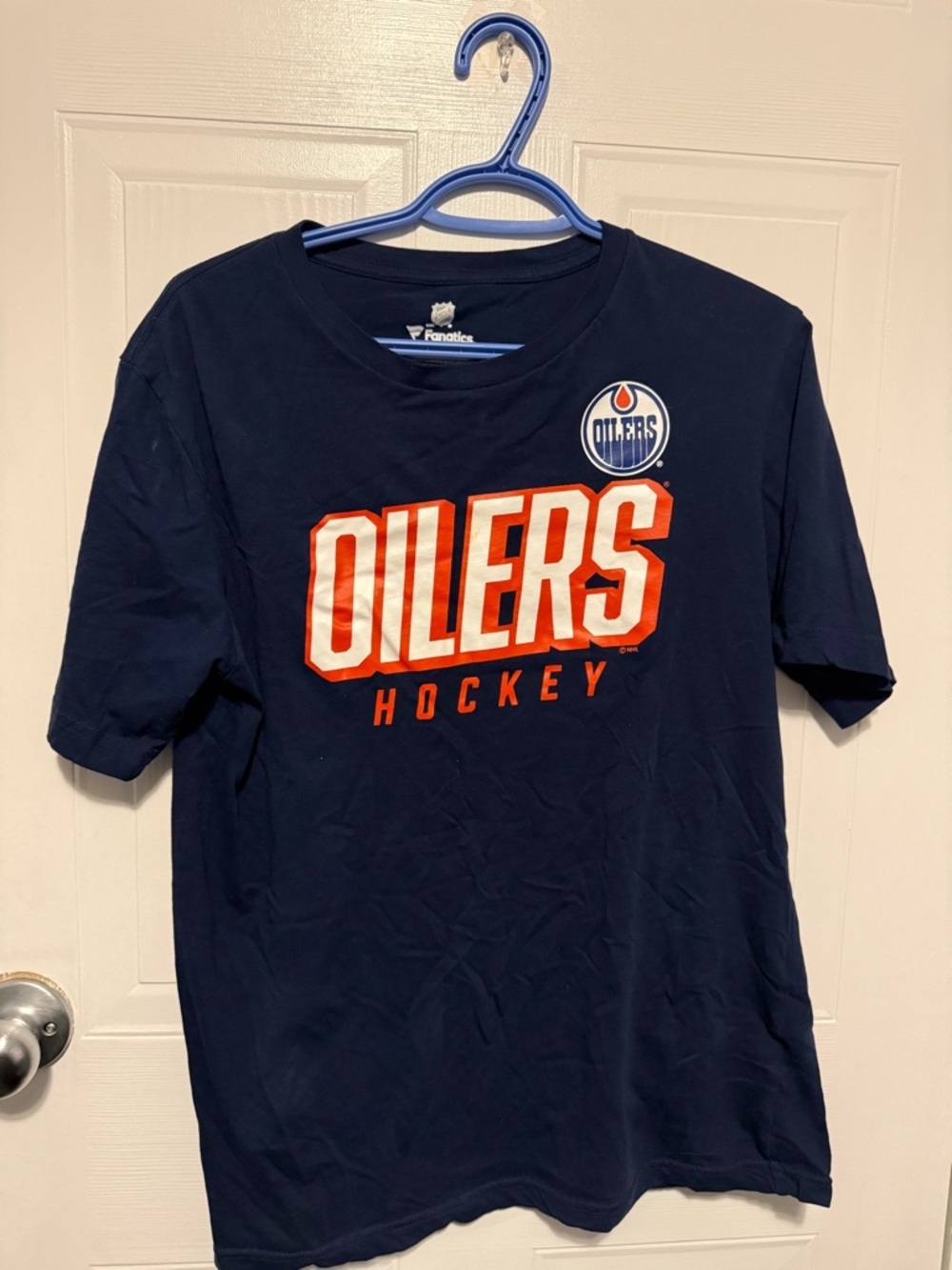 Fanatics Navy Edmonton Oilers Hockey Tee with Orange Logo